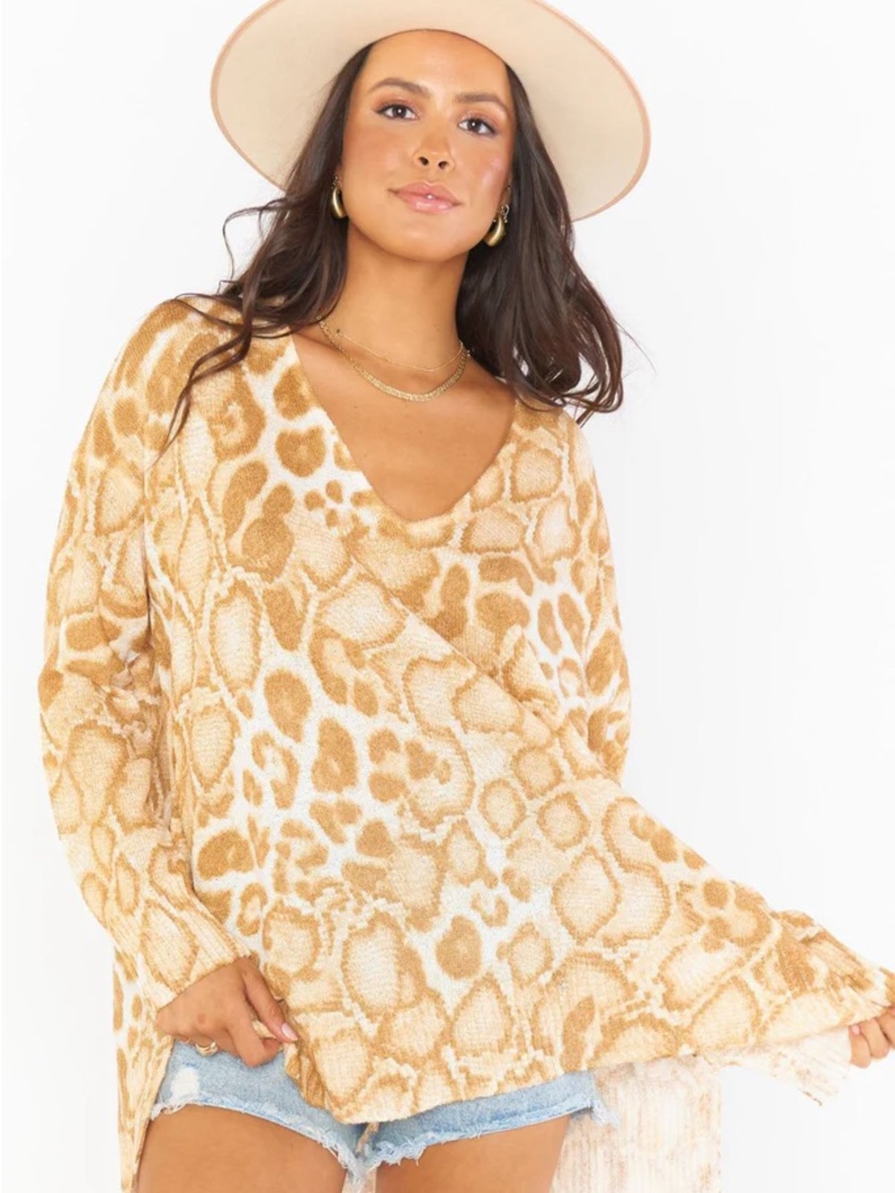 BRAND NEW Show Me Your MuMu Tan Animal-Print V-Neck Sweater